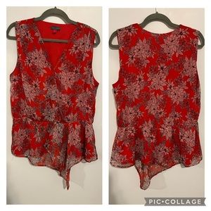 Vince Camuto red floral tank top, cinched at the waist, size L